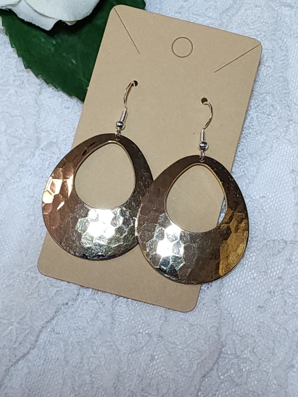 Hammered Teardrop Gold Toned Dangle Earrings